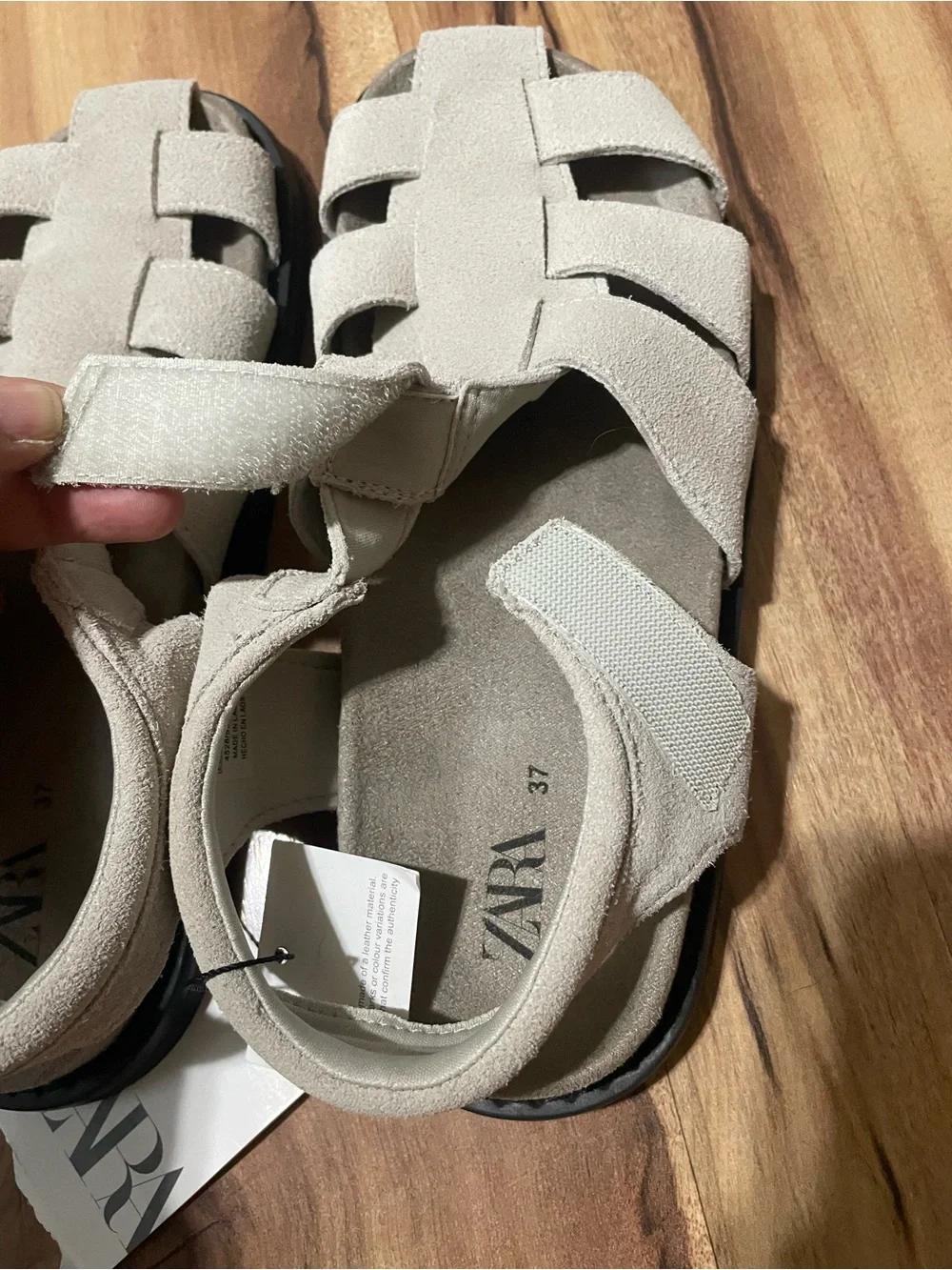NWT Zara Split Suede Leather Fisherman Sandals Gray Women’s Size 37 (6.5) - Picture 5 of 8